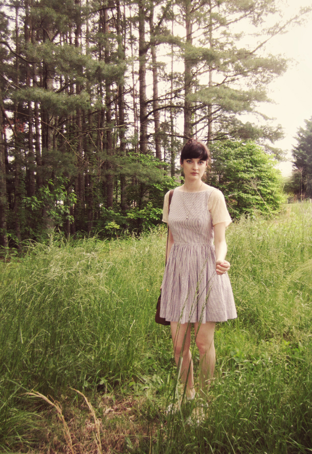 American Apparel Seersucker Sundress with Lace Tee American Apparel Seersucker Sundress with Lace Tee