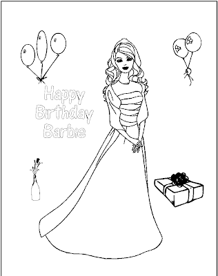 Happy Birthday Barbie Coloring Pages