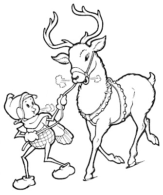 Christmas Line Art Elf with Reindeer