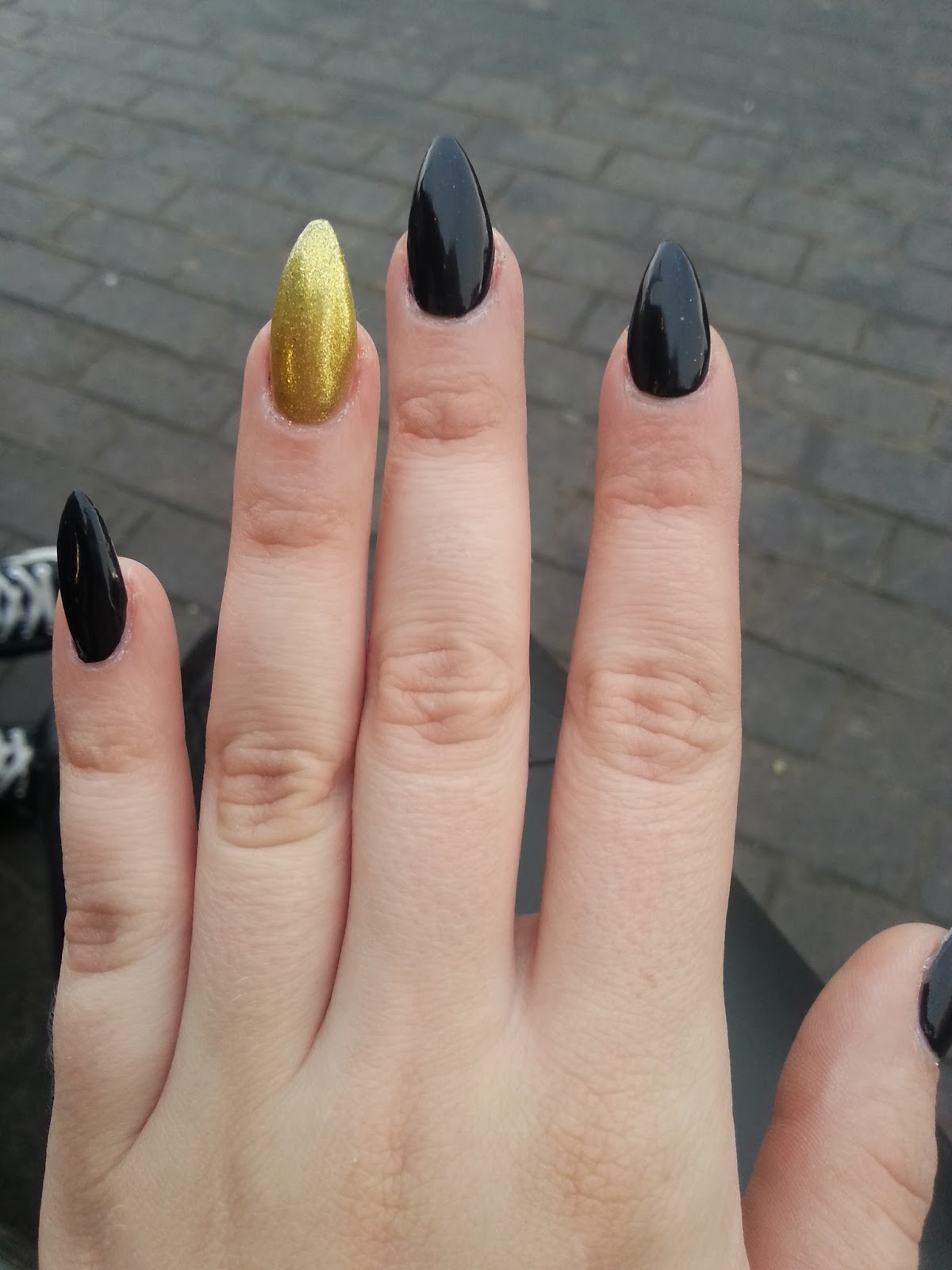 Lipstick in London: Black Almond Shaped Nails