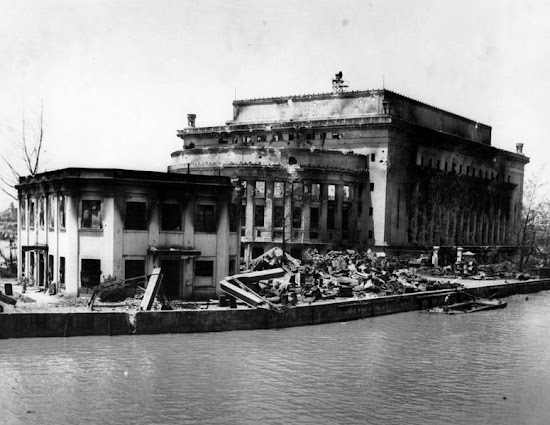 Damaged Manila Central Post Office as viewed from MacArthur Bridge.