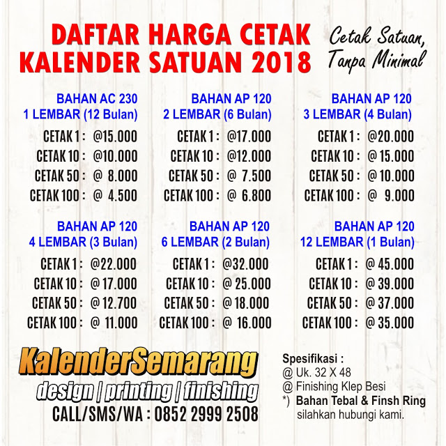 Harga Cetak Kalender Harian