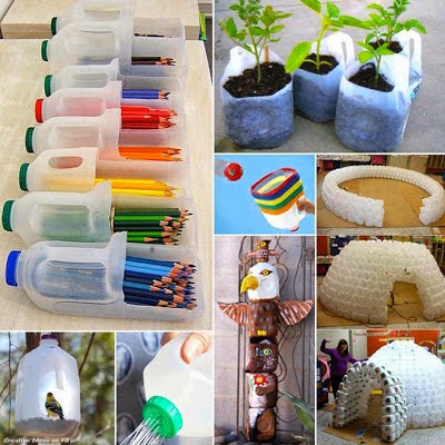 Recreate everything, examples of different uses of plastic bottles in creative uses..