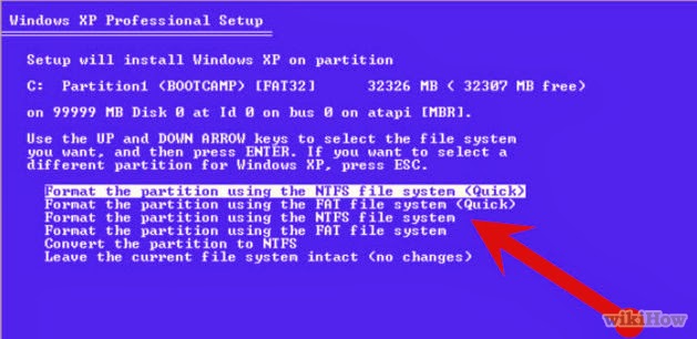 how to format windows xp windows format options