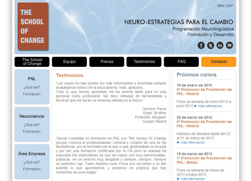 página web oficial de The School of Change: Neuro-Estrategias para el cambio