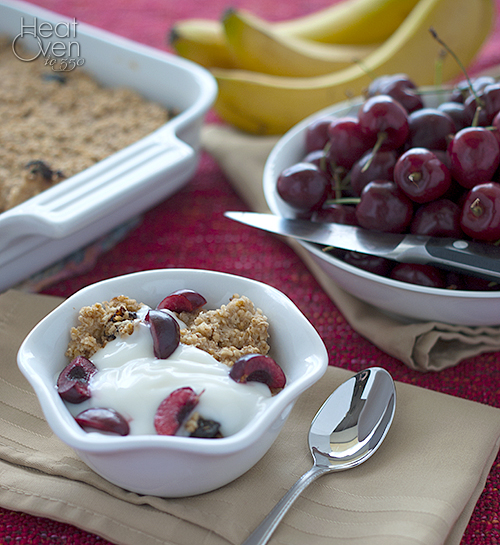 Baked Oatmeal with Fruit and Yogurt Heat Oven to 350
