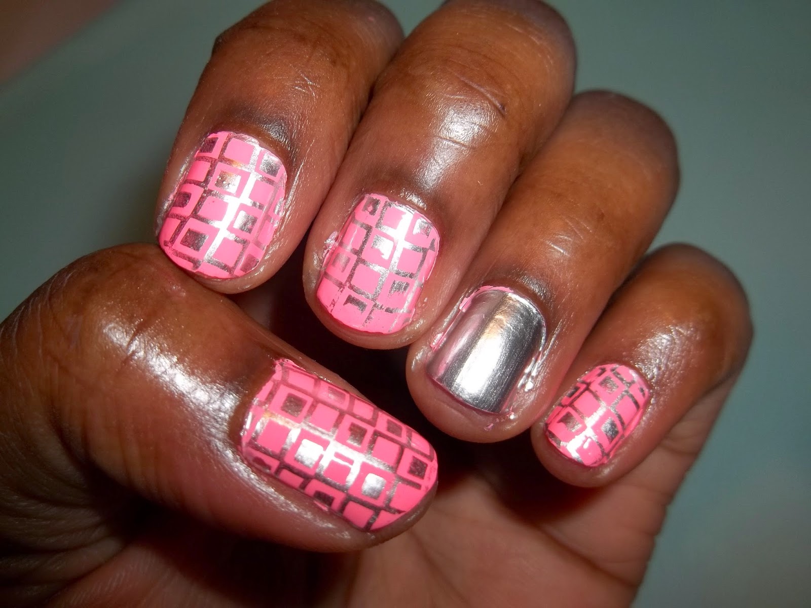 Sally Hansen Color Foil Nail Stamping Demo Manicure Sally Hansen Color Foil Nail Stamping Demo Manicure using OPI 'Shocking Pink' stamped with 'Sterling Silver', and a 'Sterling Silver' accent nail
