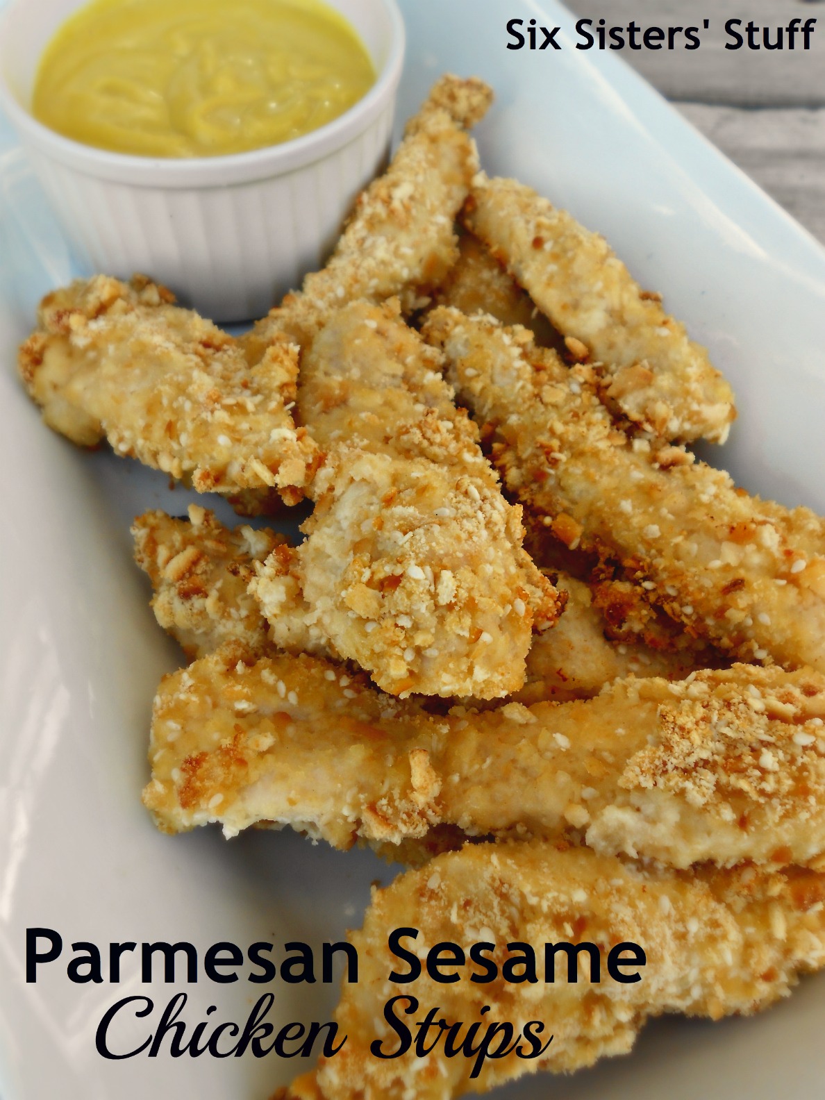 Parmesan Sesame Chicken Strips and Honey Mustard Dipping Sauce Six