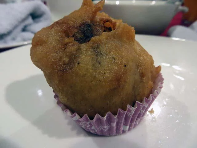 deep fried crispy banana balls filled with red bean paste