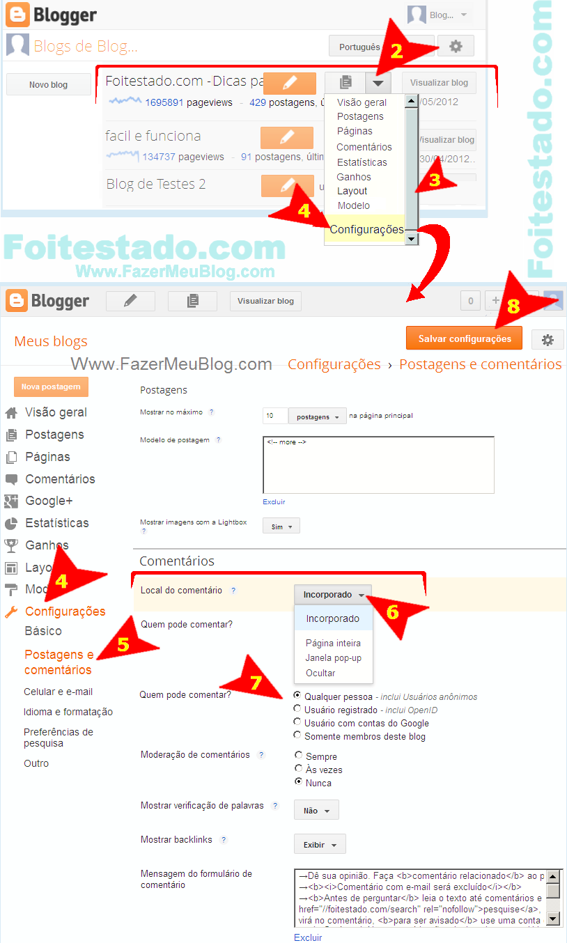 Adicionar comentários em blogspot e sites do blogger como faz para adicionar e configurar formulario de comentarios em blogs e sites do blogger com nova interface atualizada