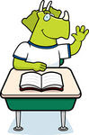 http://www.canstockphoto.com/vector-clipart/triceratops.html cartoon dinosaur sitting in a school desk