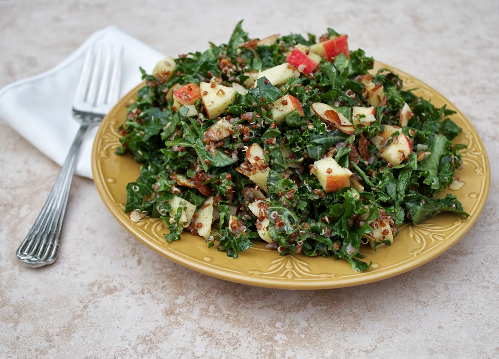 Stew or a Story Kale Quinoa Apple Salad with Maple Almond Vinaigrette