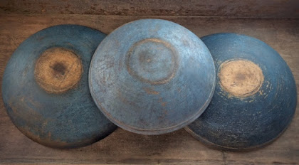 Vintage Wood Bowls, New Blue Paint