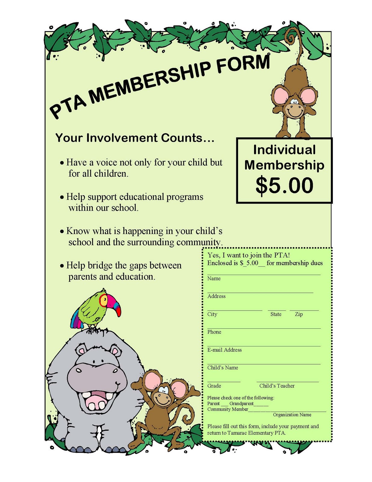 pta membership form template