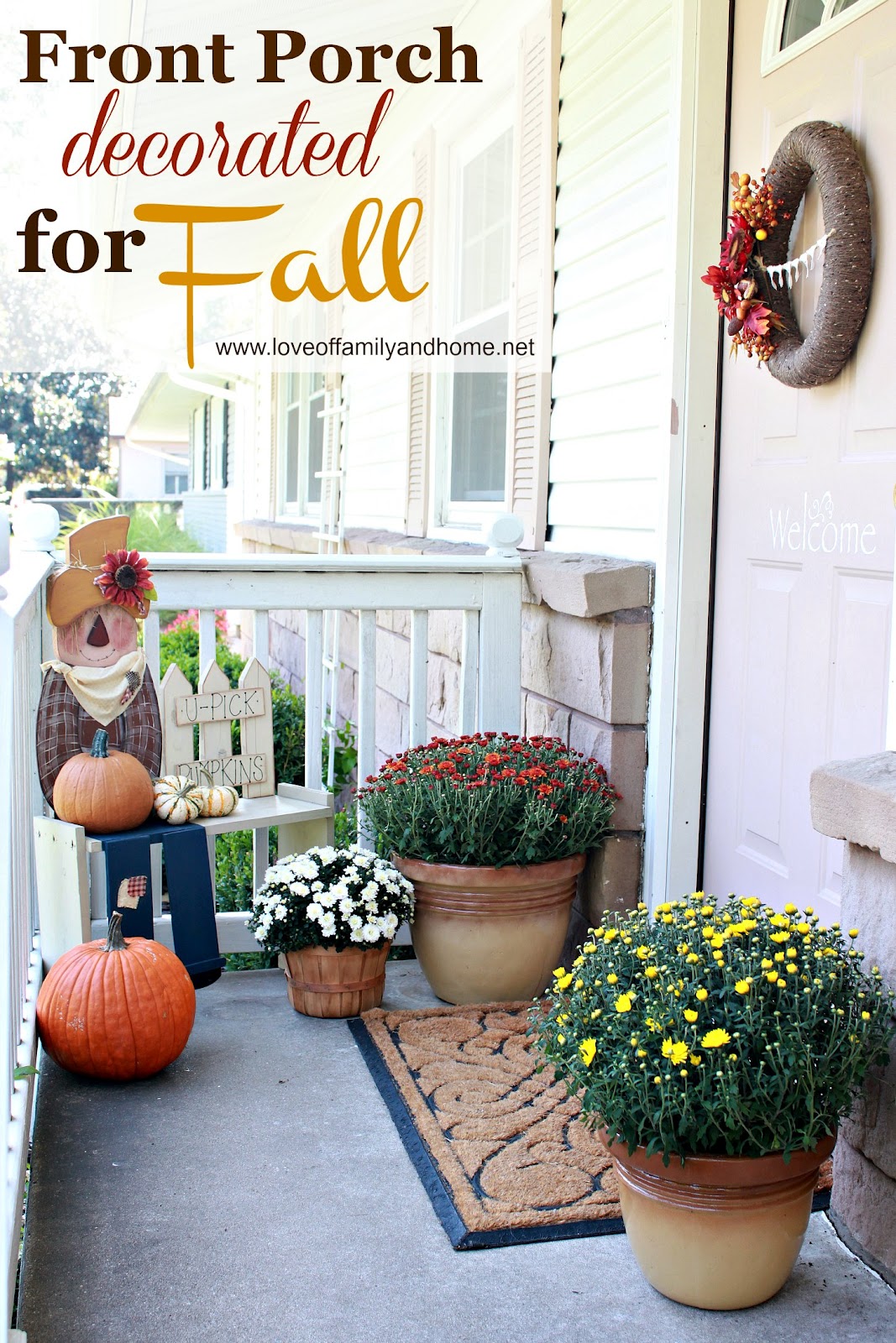 front porch decorated for fall love of family home