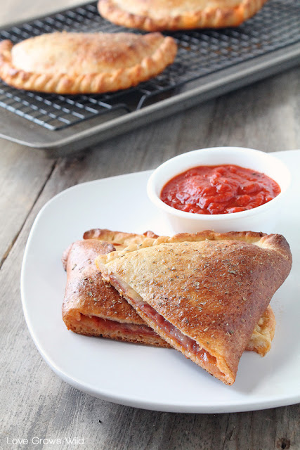 Salami and Mozzarella Calzones - an easy dinner idea sure to become a family favorite! Recipe at LoveGrowsWild.com