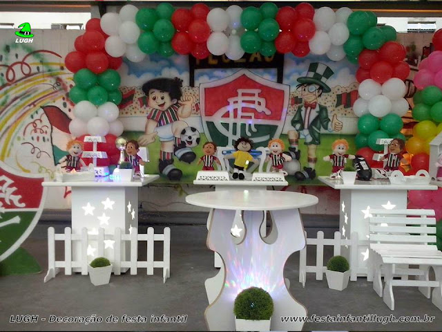 Tema Futebol - Decoração provençal simples com o tema do Fluminense Decoração Futebol para festa infantil do Fluminense provençal simples