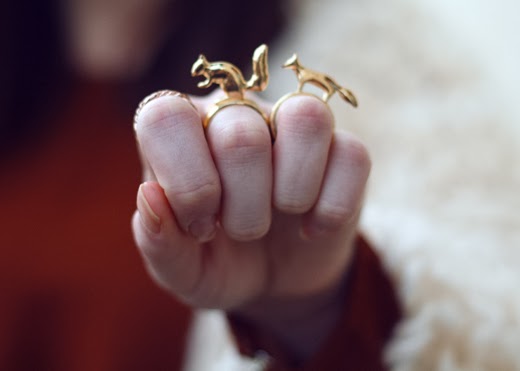 gold rings, fox ring, squirrel ring