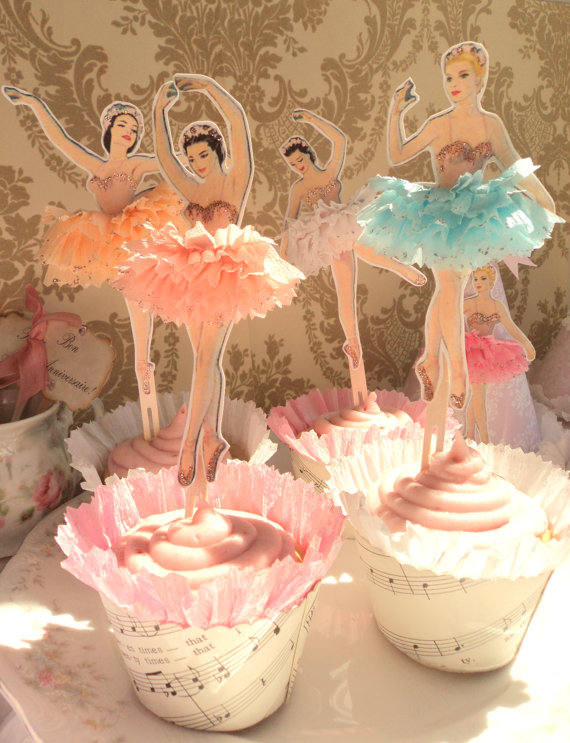 Pretty vintage style ballerina cake toppers. So lovely for a little girl's party!
