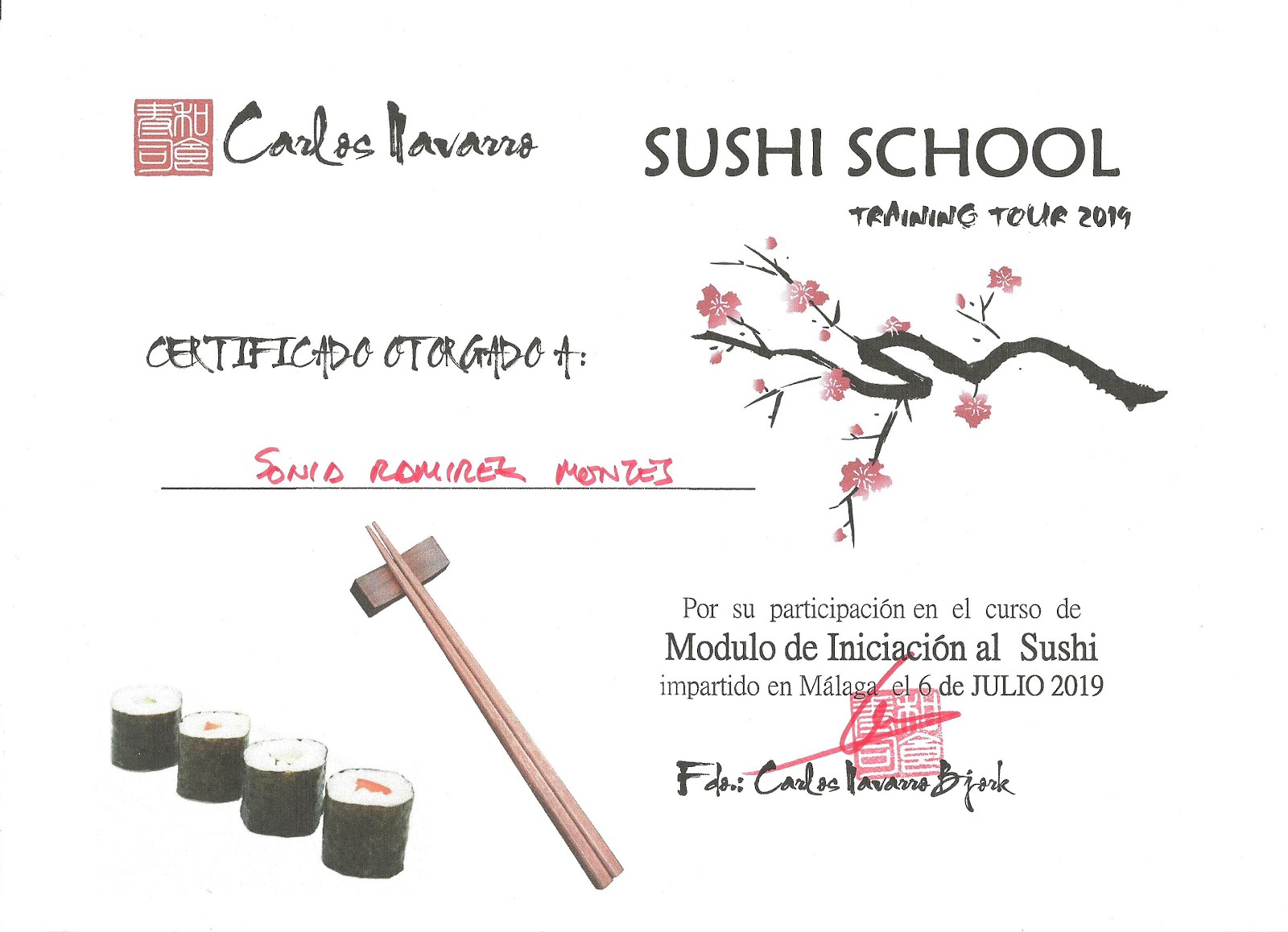 CURSO INICIACIÓN AL SUSHI CON EL CHEF CARLOS NAVARRO