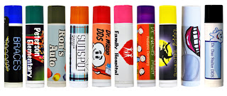 Row of custom lip balm products 