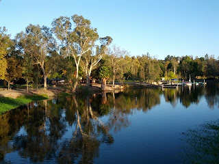 Vasona Lake, looking toward the boat dock in early morning light.