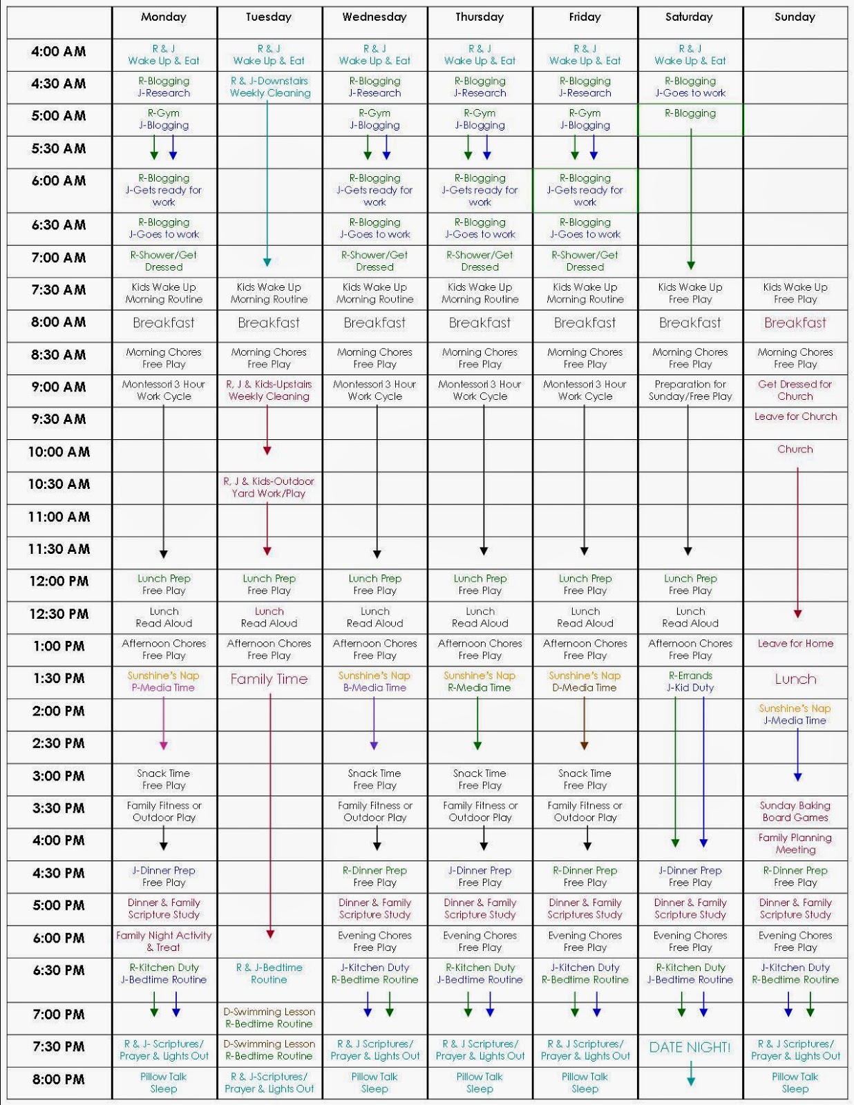 family weekly schedule