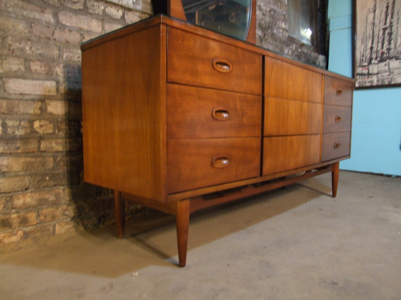Mid Century Chicago Dixie Lowboy Dresser w/ Mirror