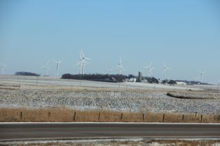 rural Minnesota farm with wind turbines photo of rural Minnesota farm with wind turbines
