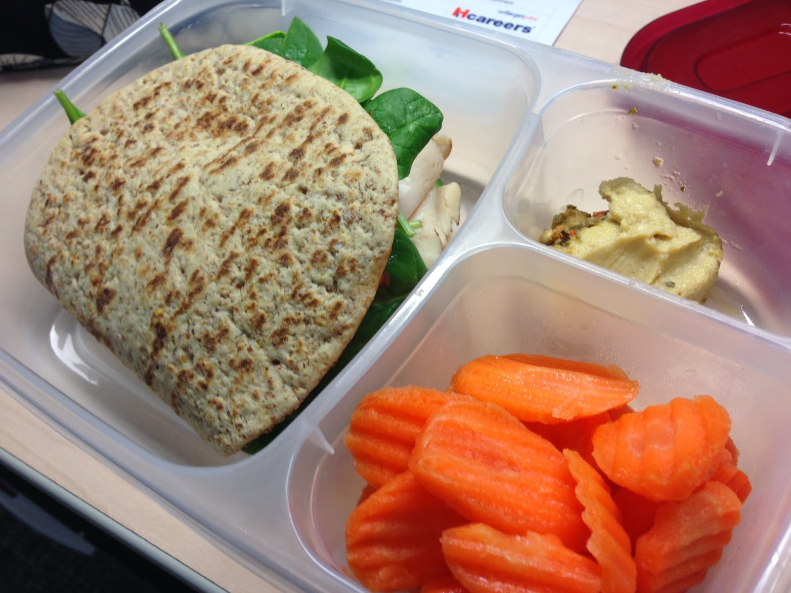 healthy girly life: Portable Lunch for Work healthy girly life: FlatOut Foldit with turkey, apple butter, and spinach. Side of carrot chips and hummus.
