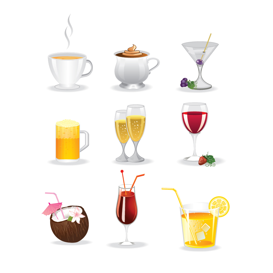 free vector がらくた素材庫 飲み物アイコン colorful drinks icon set イラスト素材