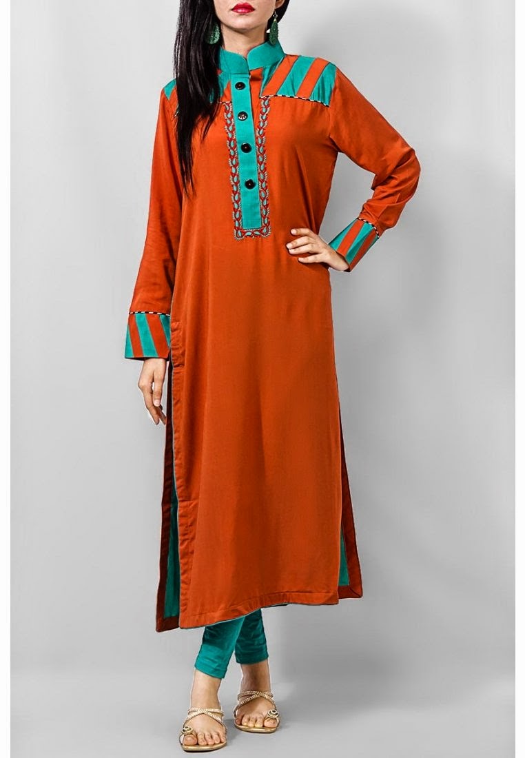 Mustard Color Linen Kurti with Chinese Ban FCS 1025