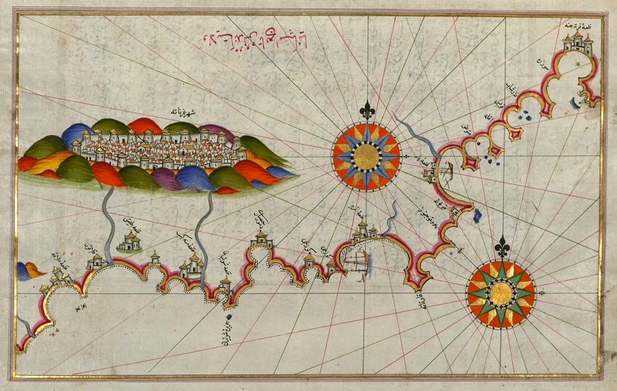 Mapa de las costas de Granada, del libro de Piri Reís, El arte de la Navegación