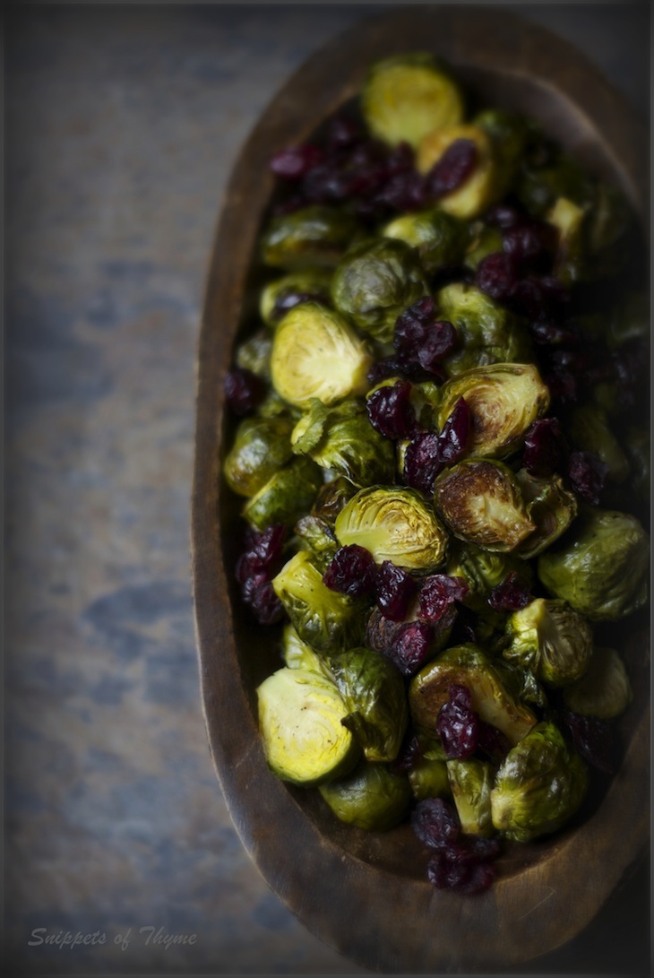 Thyme Roasted Brussel Sprouts with Cranberries and Balsamic Vinegar