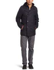 Levi's Men's Wool Melton Peacoat with Zip Out Bib and Hood, Charcoal, Small