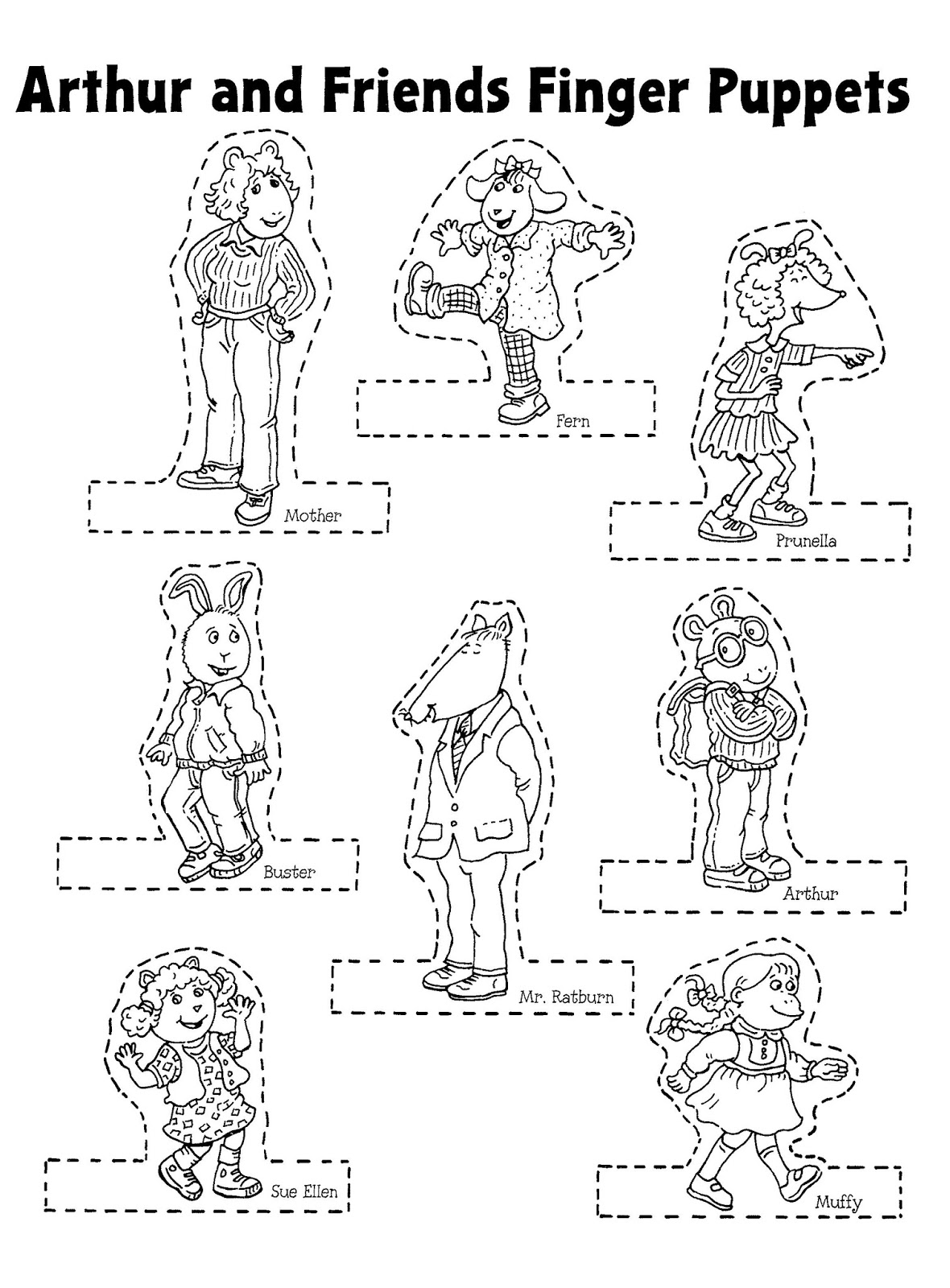 Mostly Paper Dolls Too! ARTHUR and Friends Finger Puppets
