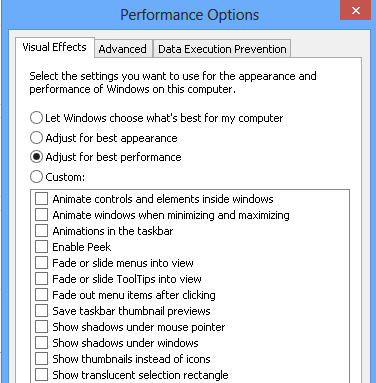 Adjust for Best Performance windows 8 step 3