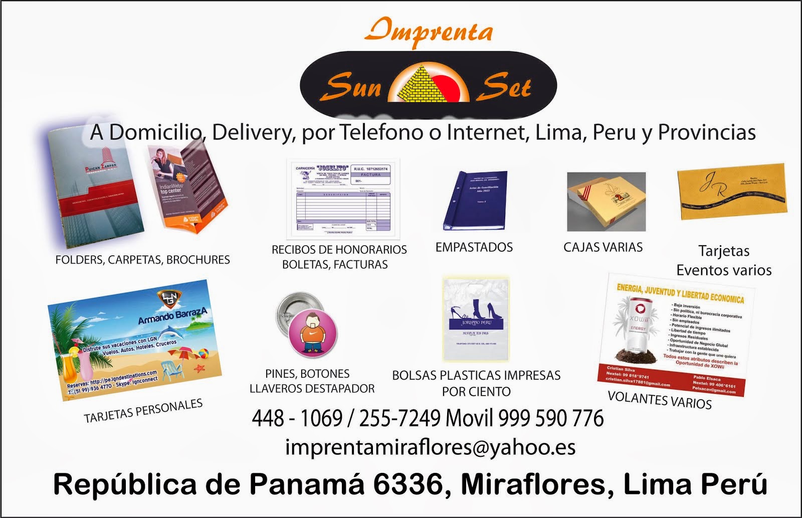a Imprenta delivery a domicilio por telefono o internet Miraflores, Lima Peru