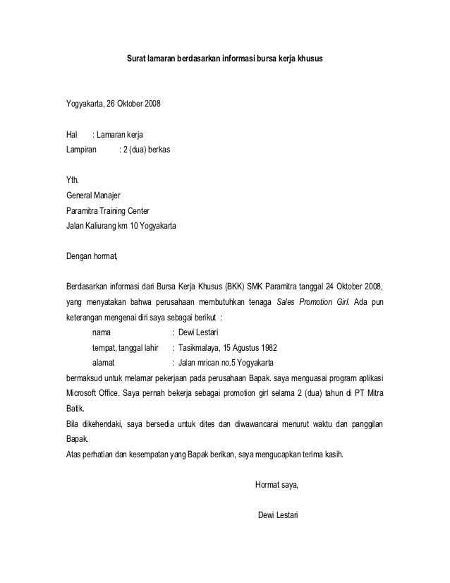 Contoh Surat Lamaran Kerja Sales Administrasi Contoh Surat