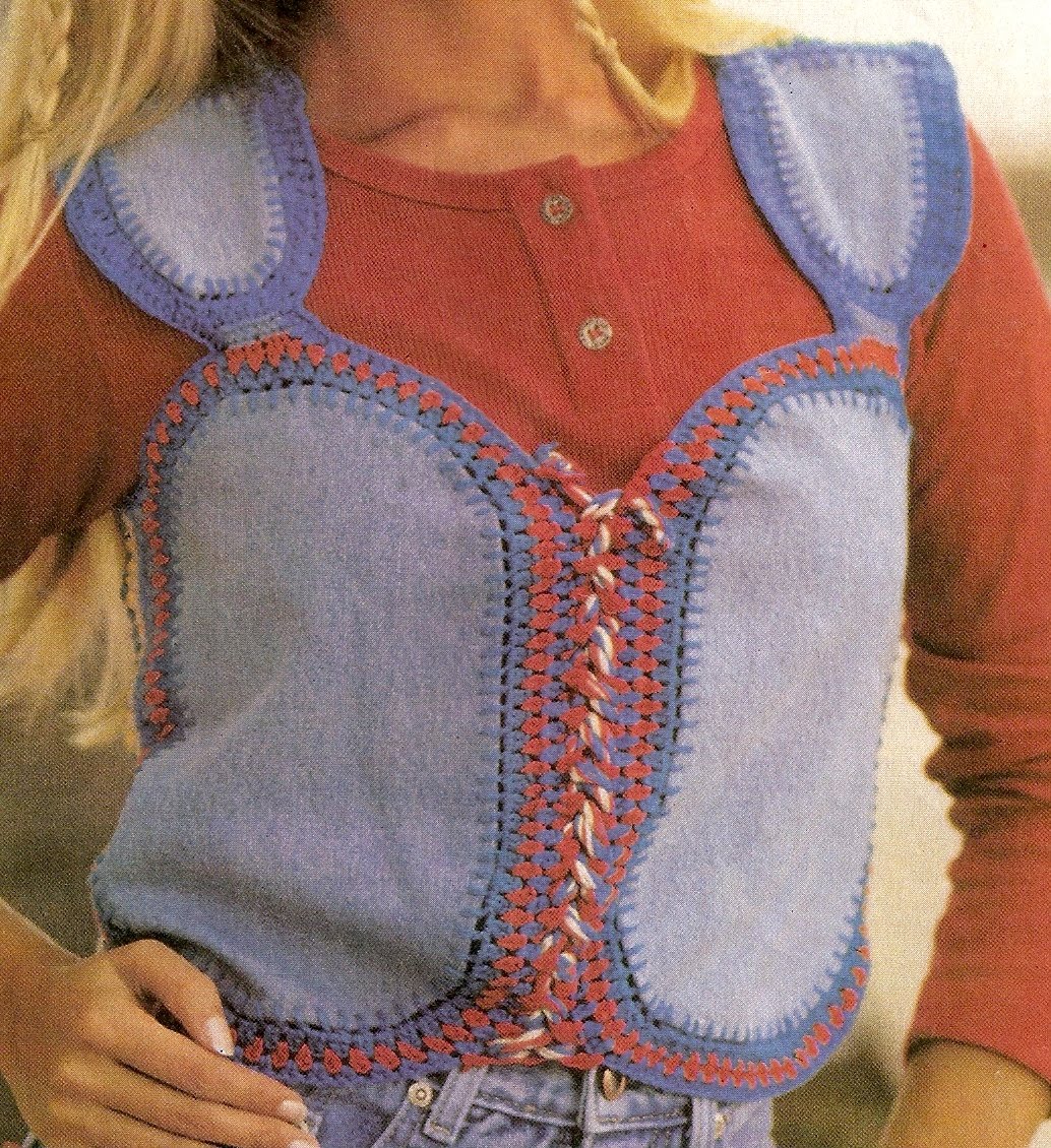 colete jeans com croche
