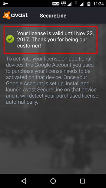 Avast secureline license for android