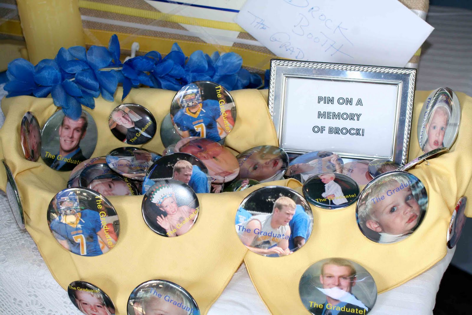 And there were buttons--with various stages of his childhood--to