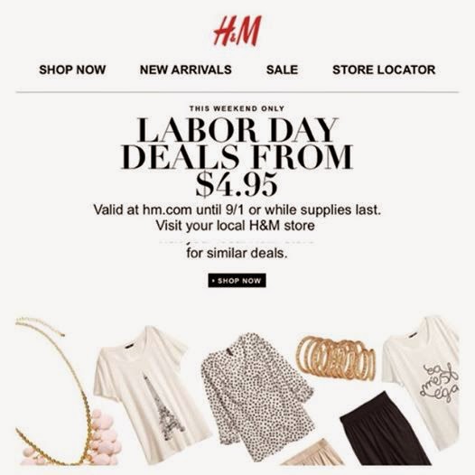 H&M deals from 4.95 Labor Day!