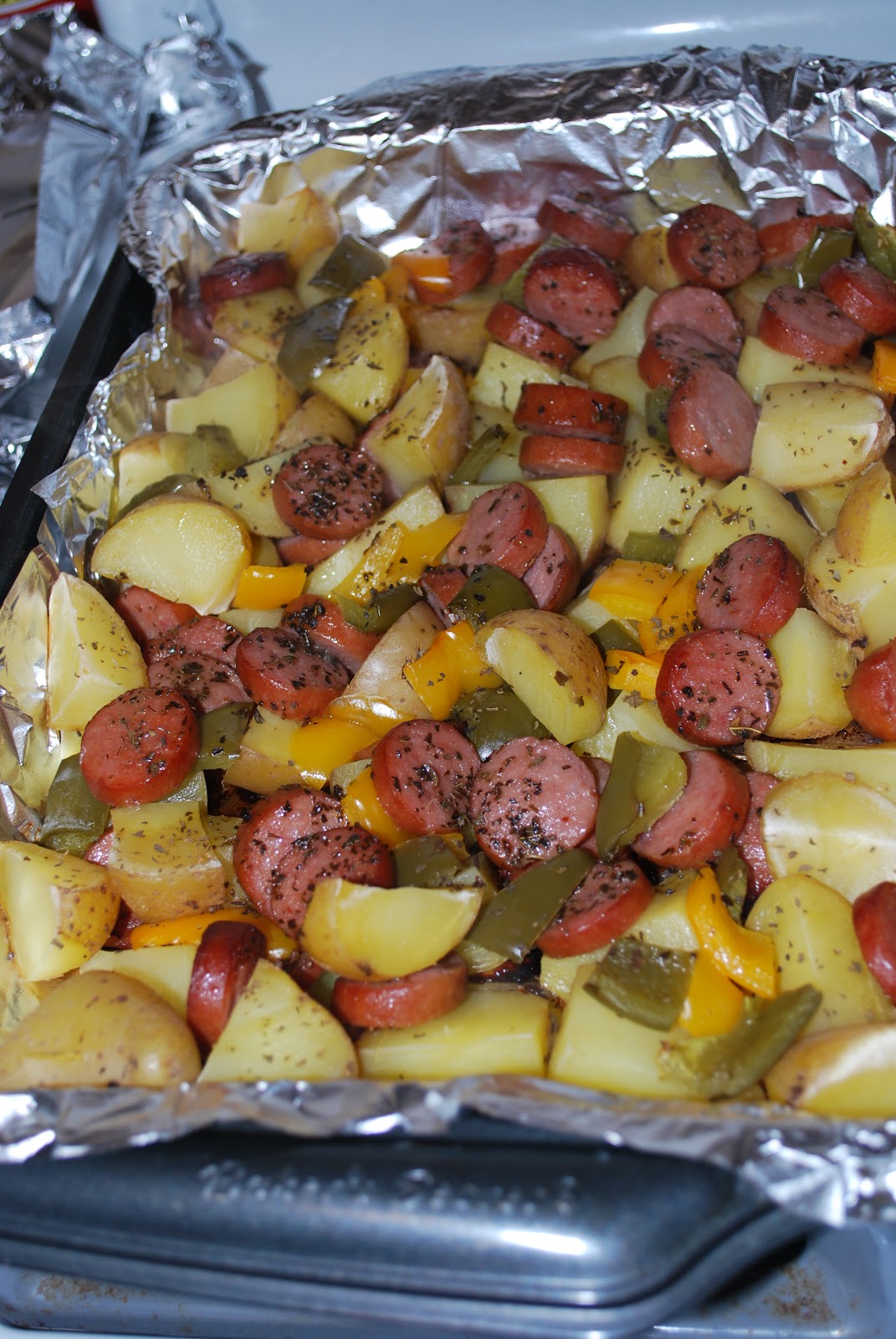 Smoked sausage and potato bake
