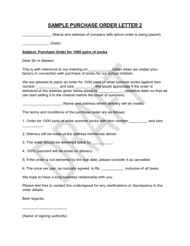 purchasing order letter