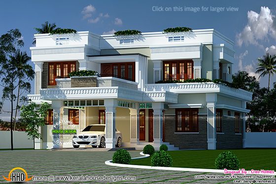 Decorative flat roof home plan