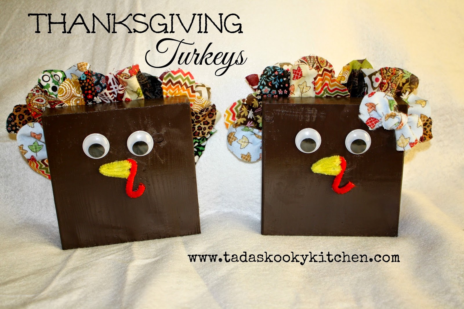Tada's Kooky Kitchen Thanksgiving Turkeys wooden block craft