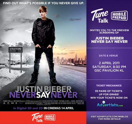 justin bieber never say never movie tickets. NEVER SAY NEVER MOVIE PREMIERE