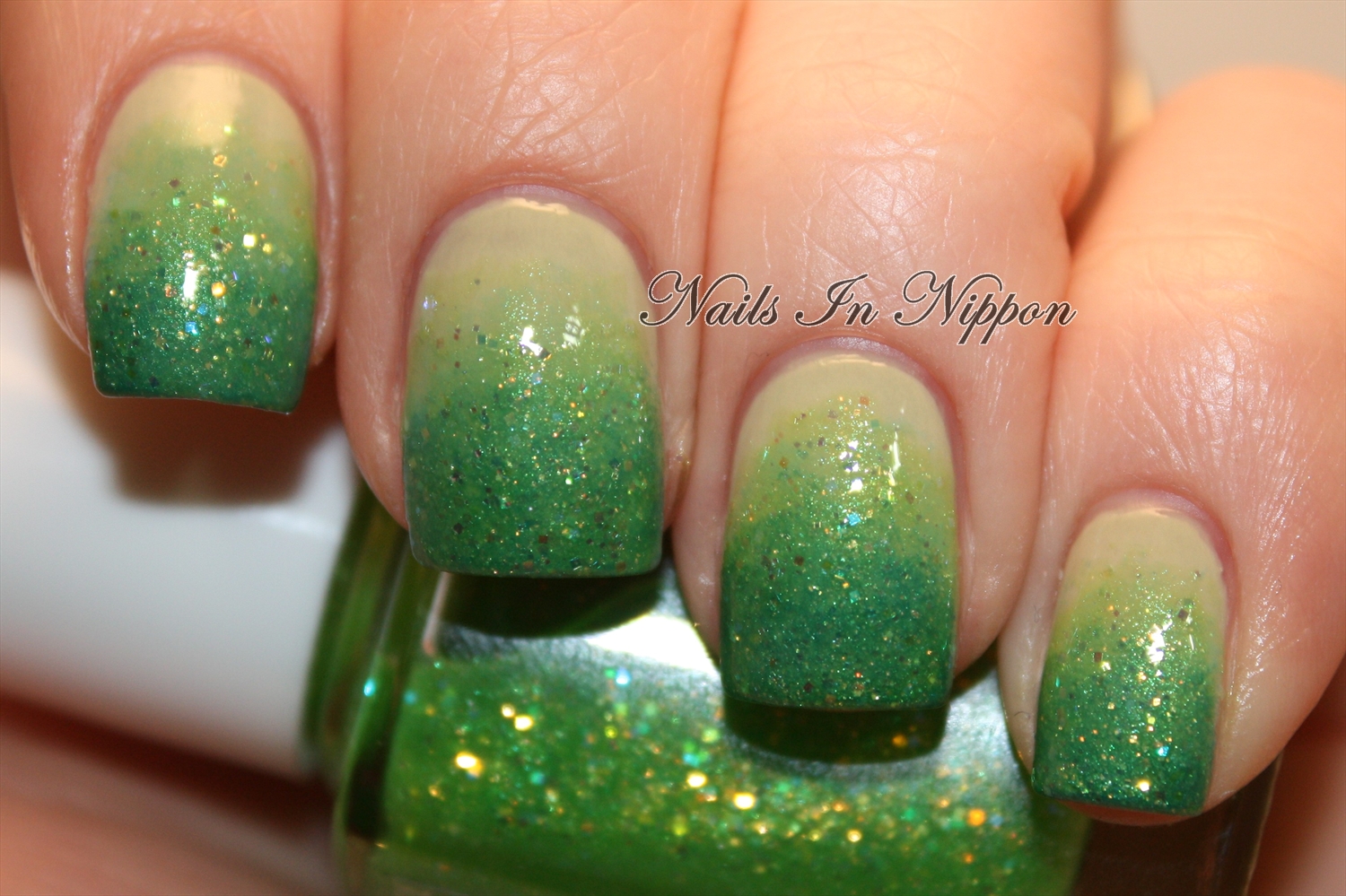 Nails In Nippon Green Glitter Gradient