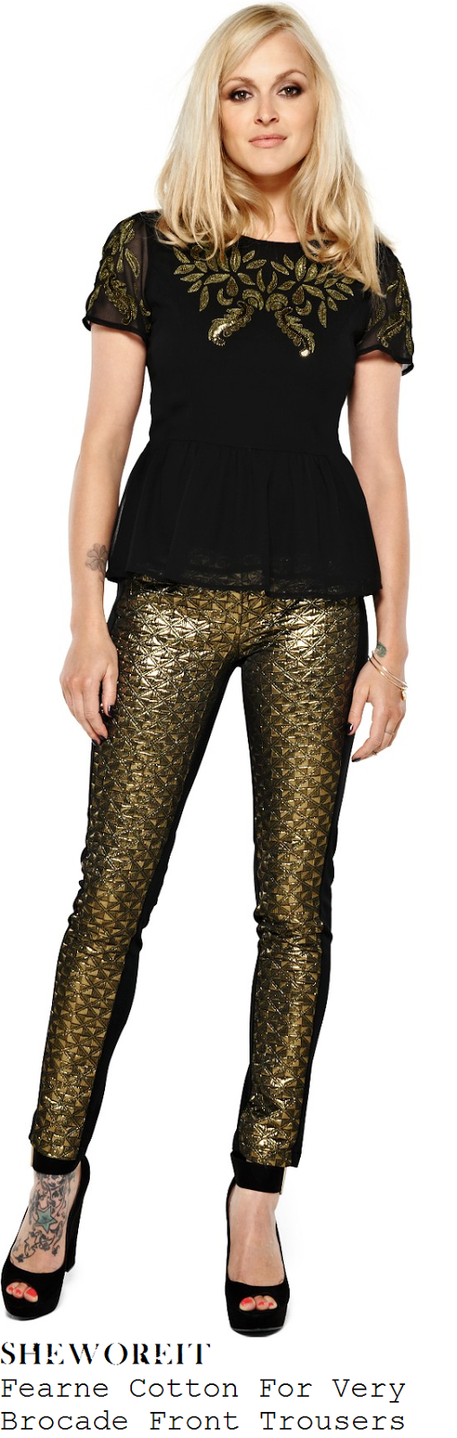 fearne-cotton-gold-brocade-diamond-quilted-panel-and-black-trousers-radio-one